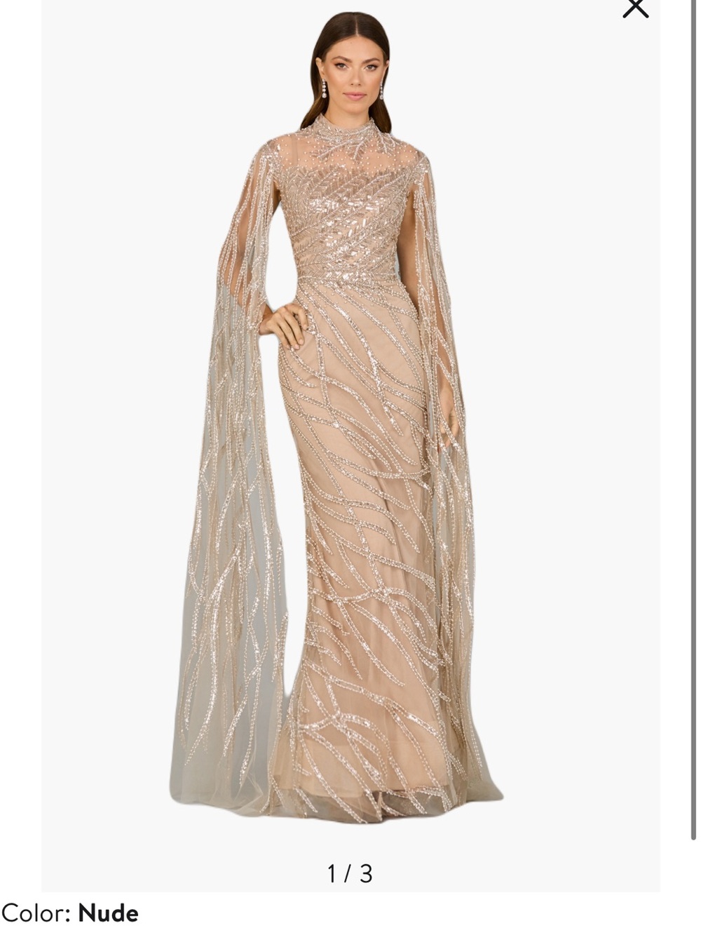 LARA New York High Neck Gown with Long Cape Sleeves